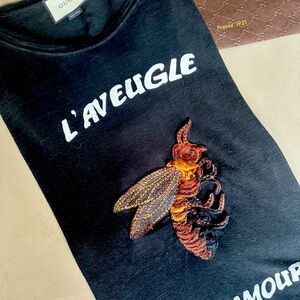 Gucci oversized bee love amore linen T-shirt